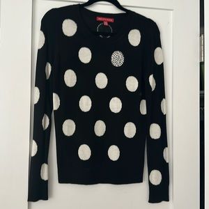 Saks Fifth Avenue polka dot sweater with rhinestone detail, size XS